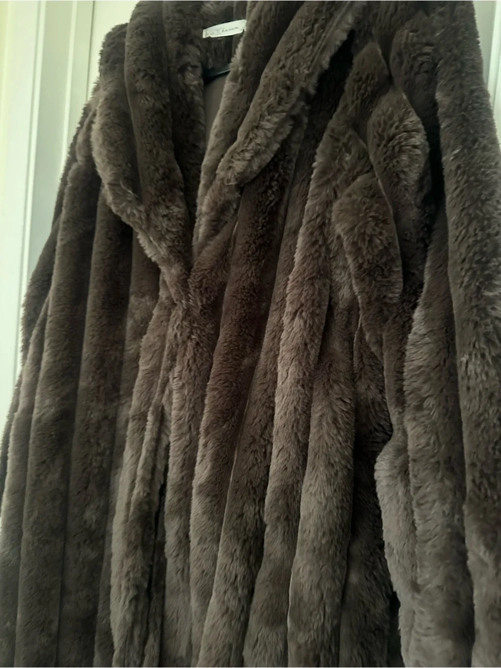 Plush Faux Fur Trench Coat - Dark Brown